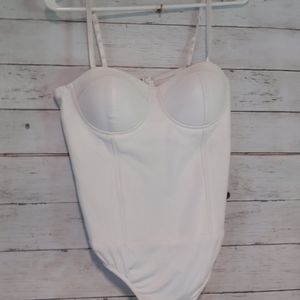 White faux leather body suit